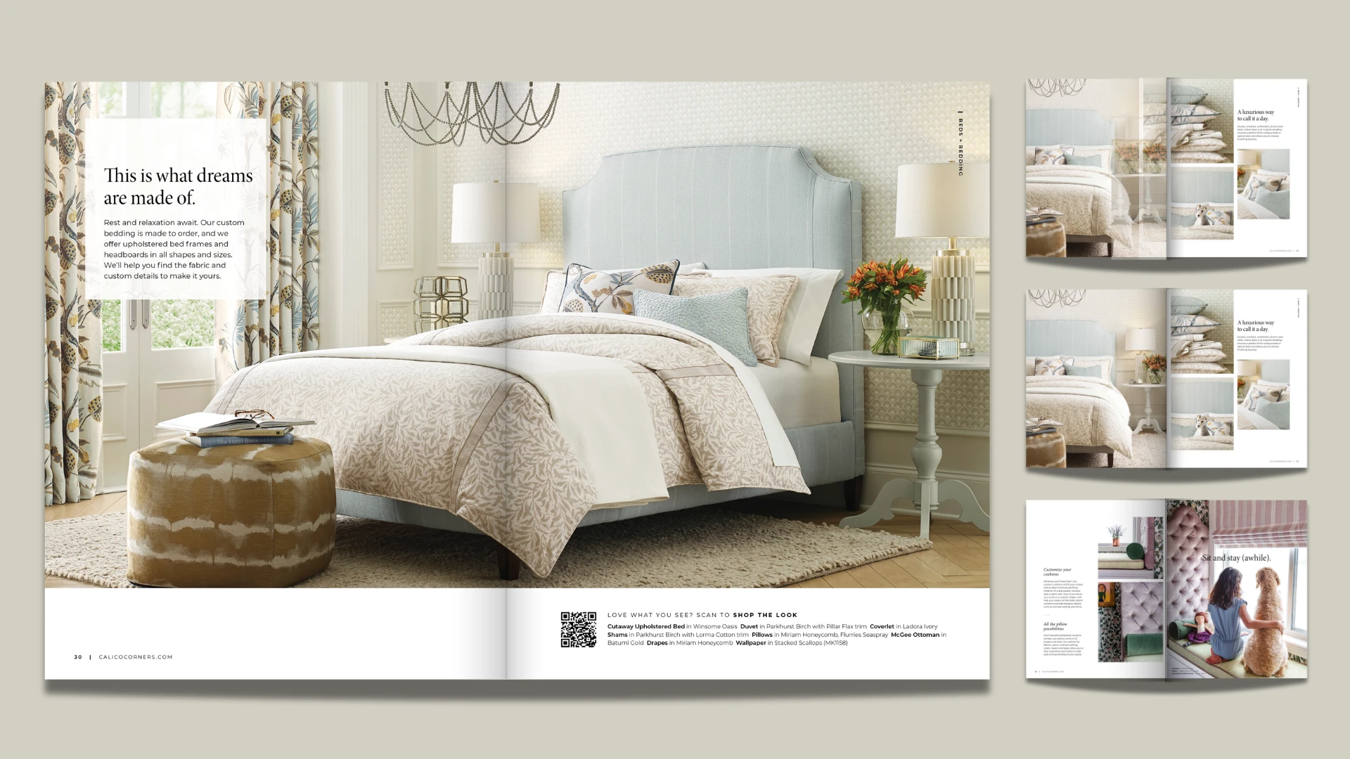 Catalog spread: This is what dreams are made of — custom bedding