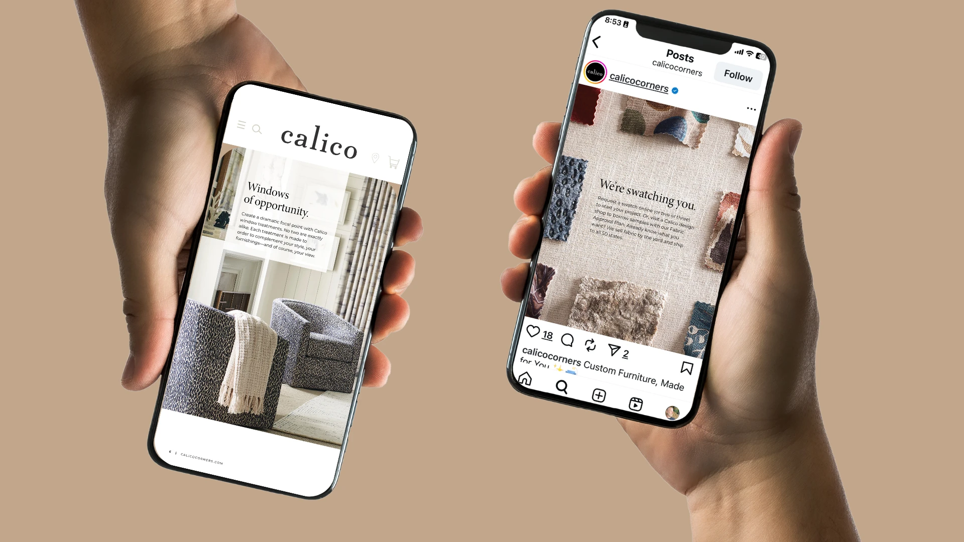 Mobile site and social — Custom Furniture, Made for You