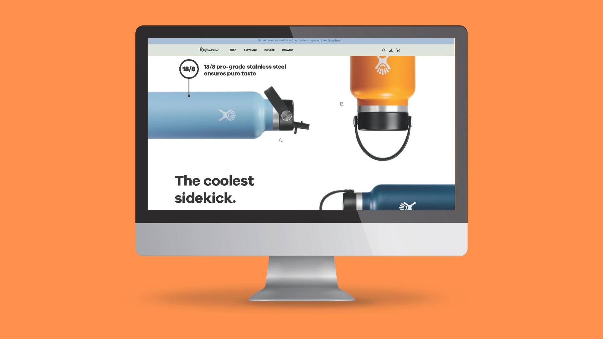 Hydro Flask website desktop mockup