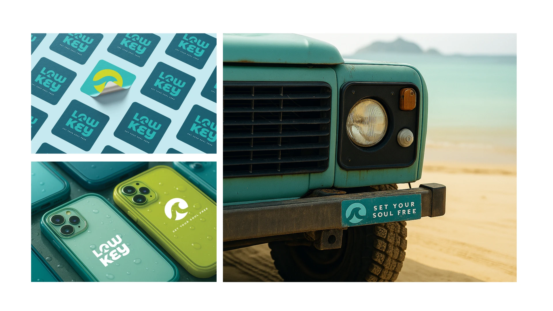 Low Key stickers, phone cases, and branded truck