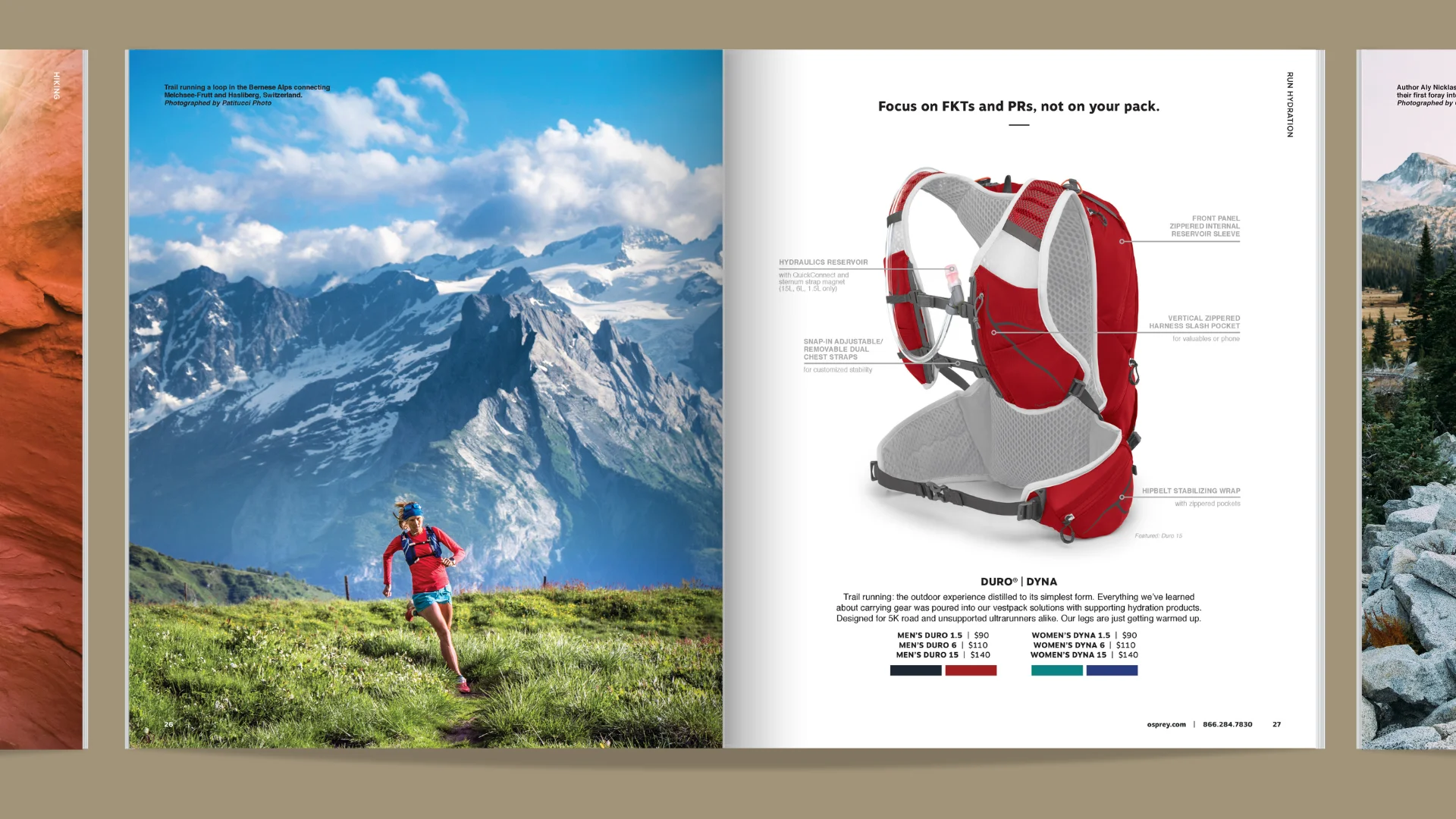Osprey catalog spread — Focus on FKTs and PRs, not on your pack