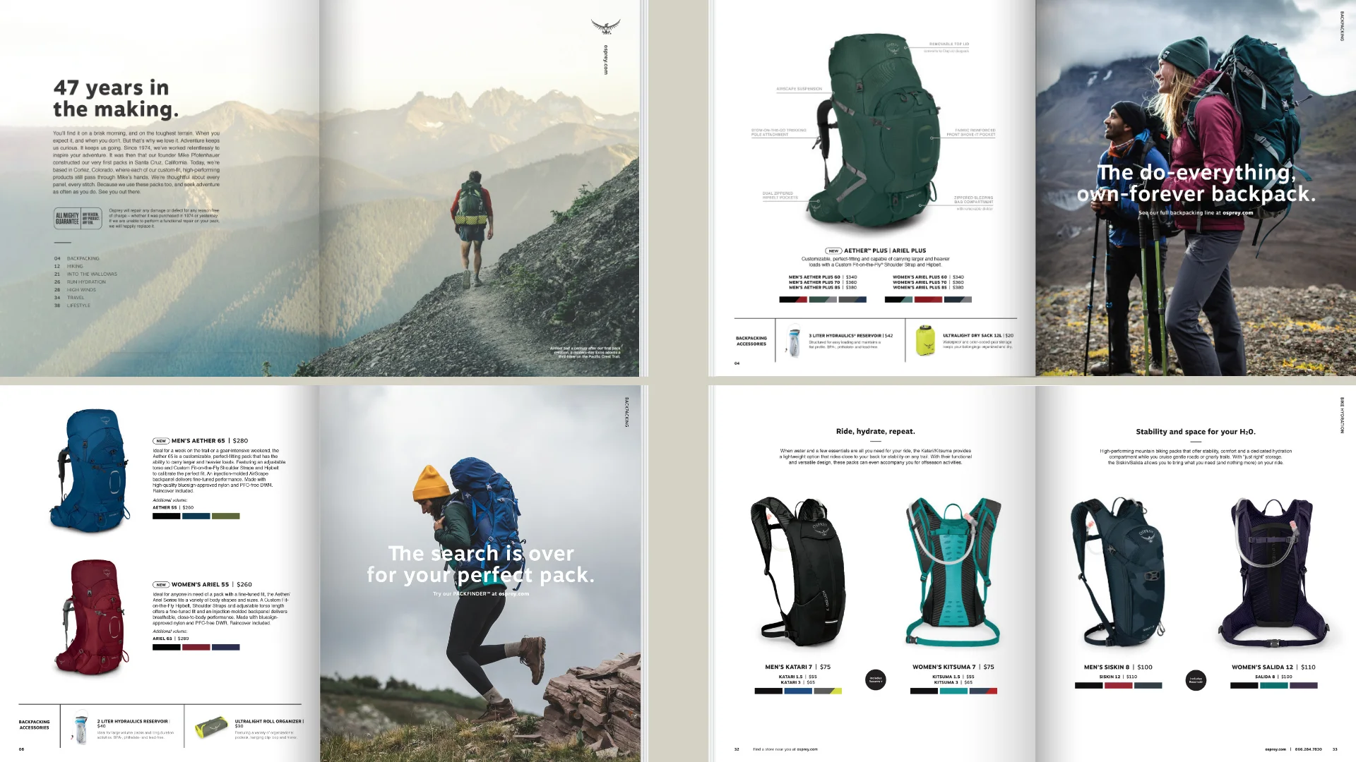 Osprey catalog spreads — 47 years in the making
