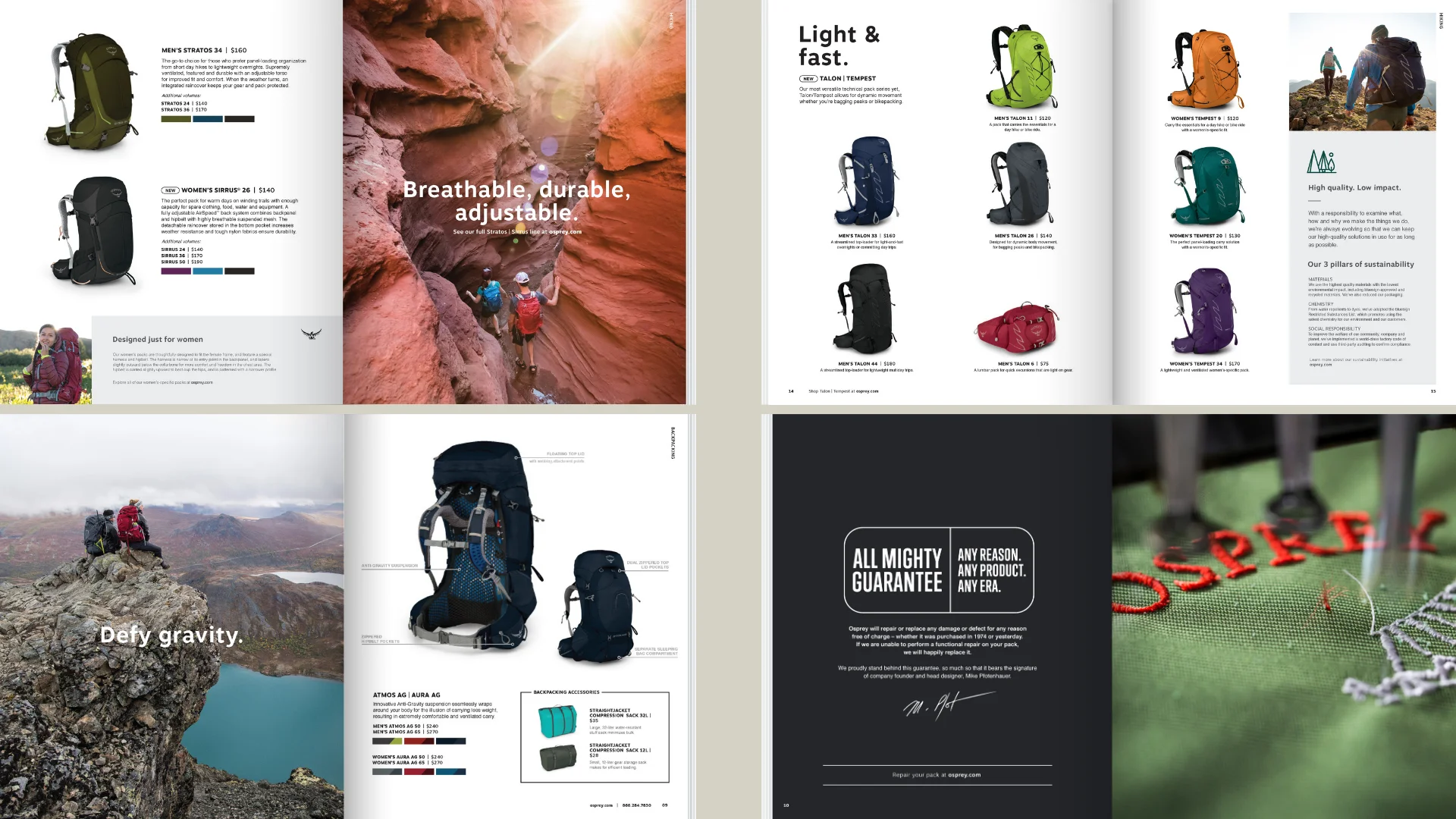 Osprey catalog spreads — Light & fast