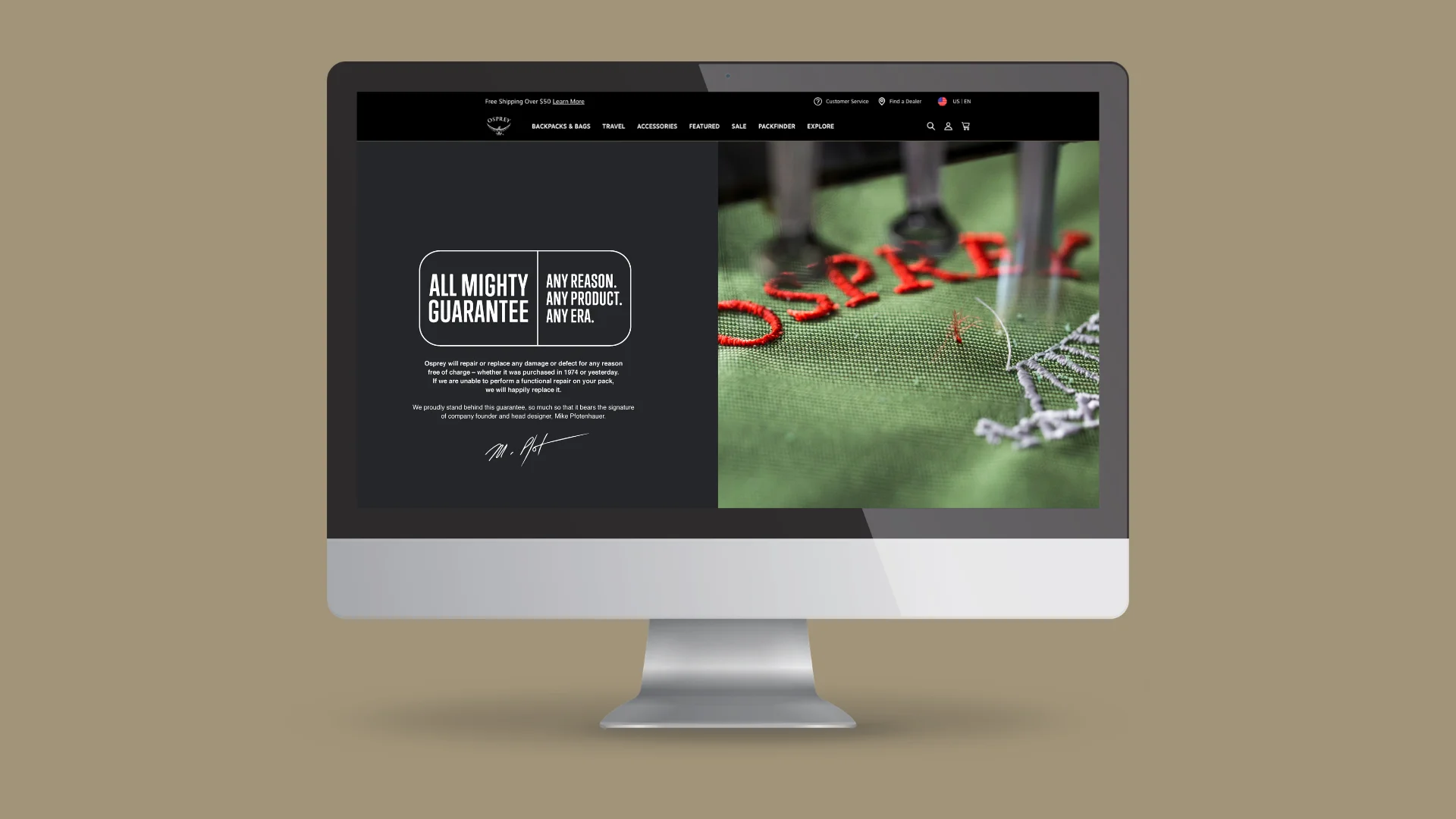 Osprey website — All Mighty Guarantee