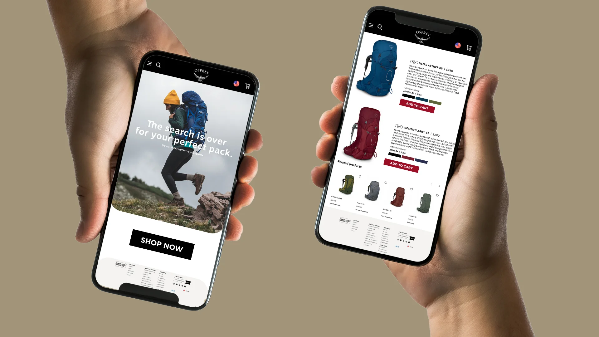Osprey website on mobile