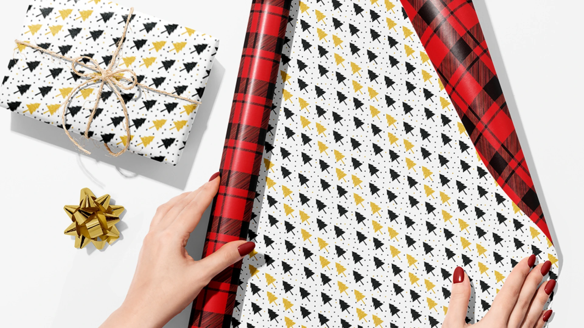 Premium reversible wrapping paper, shown in use