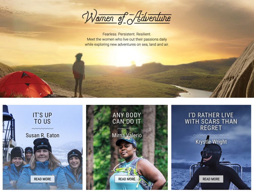 Landing Page on website showing Garmin's Women in Adventure Campaign