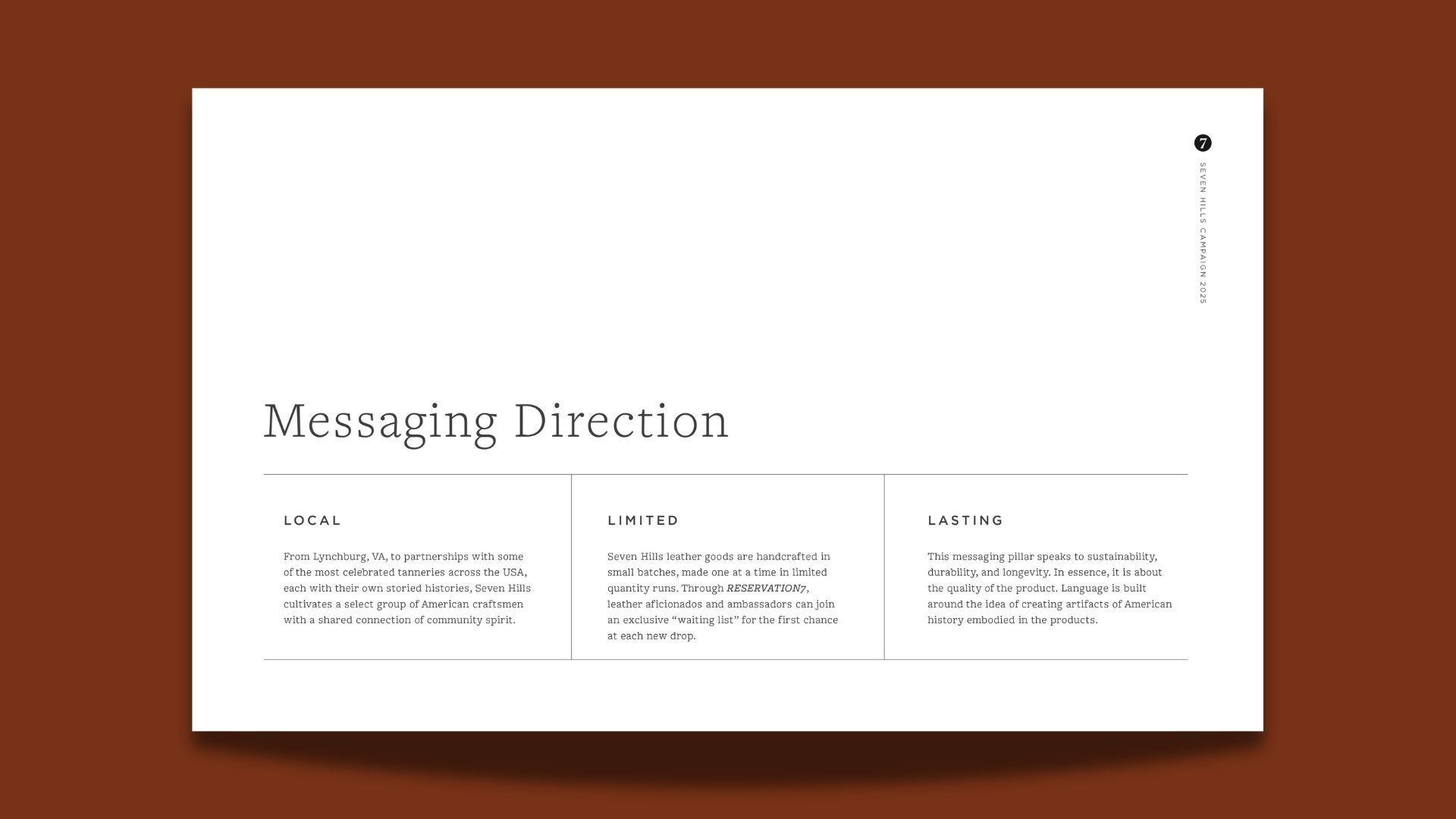 Seven Hills Messaging Direction Messaging Direction for Seven Hills ad Campaign