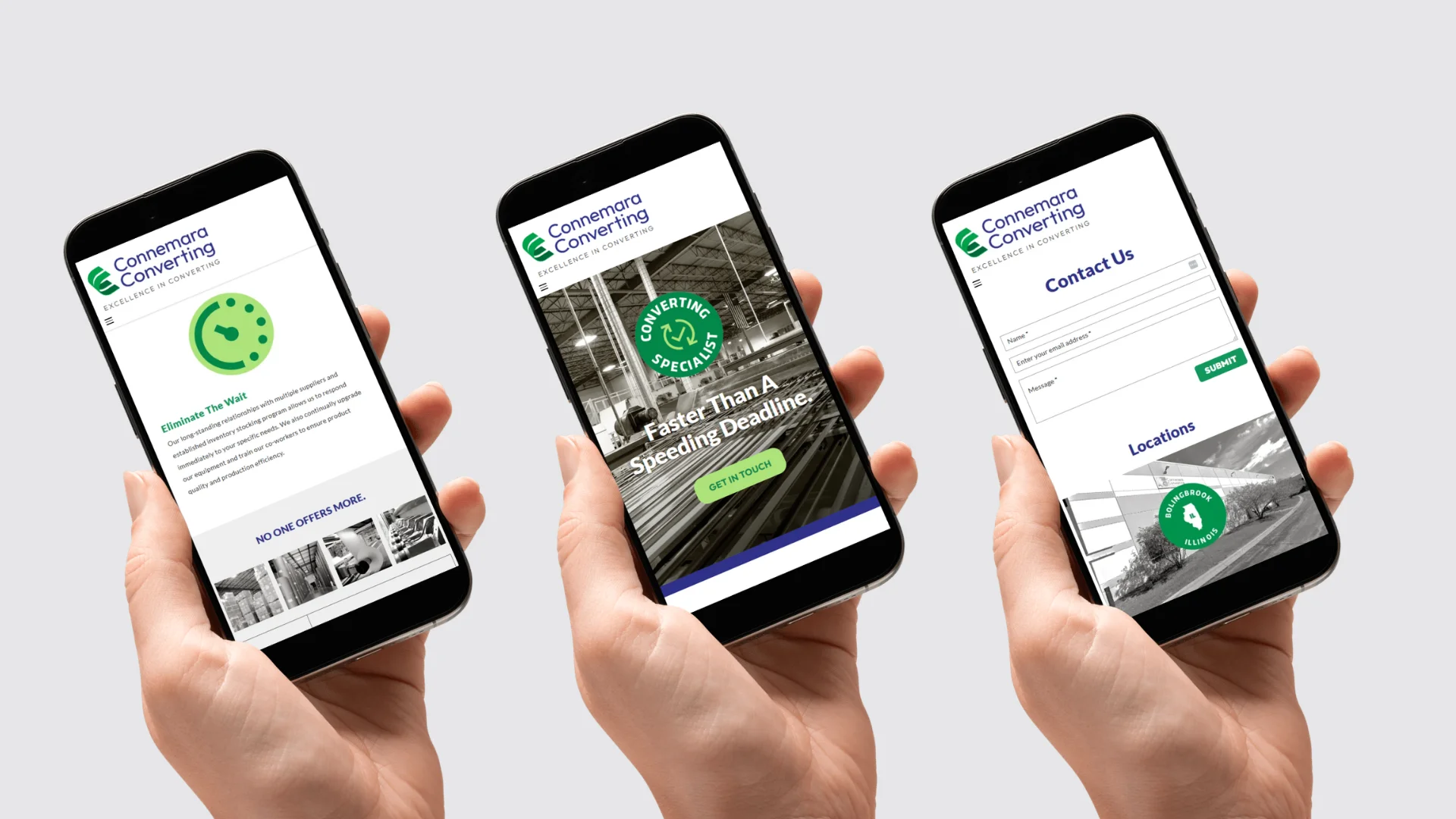 Responsive mobile views of the Connemara site