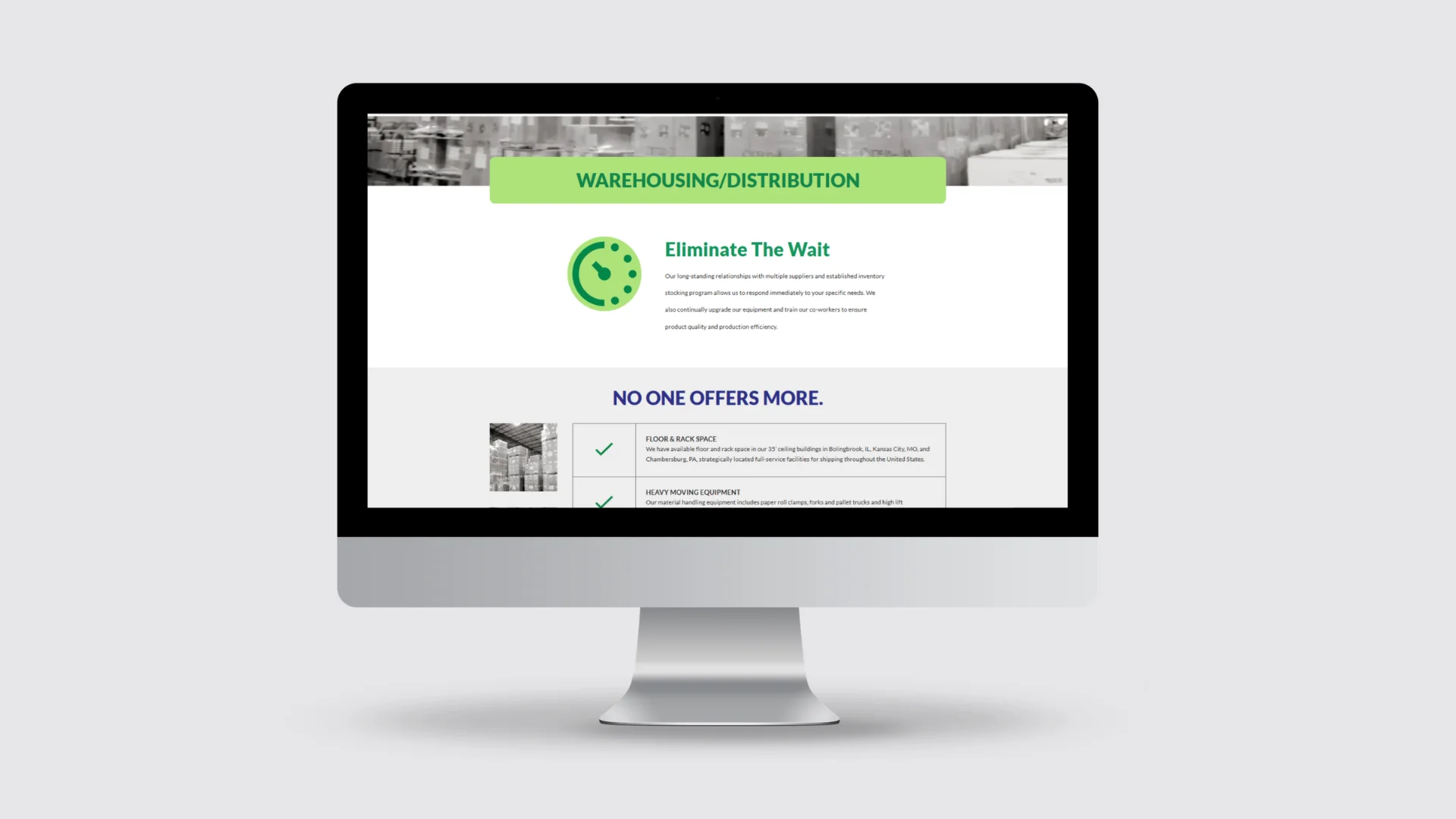 Warehousing / Distribution service page — Eliminate the Wait