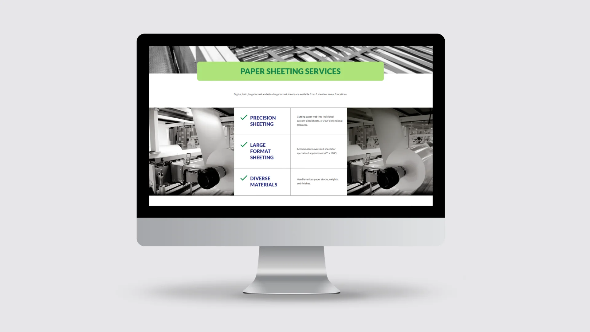 Paper Sheeting Services page