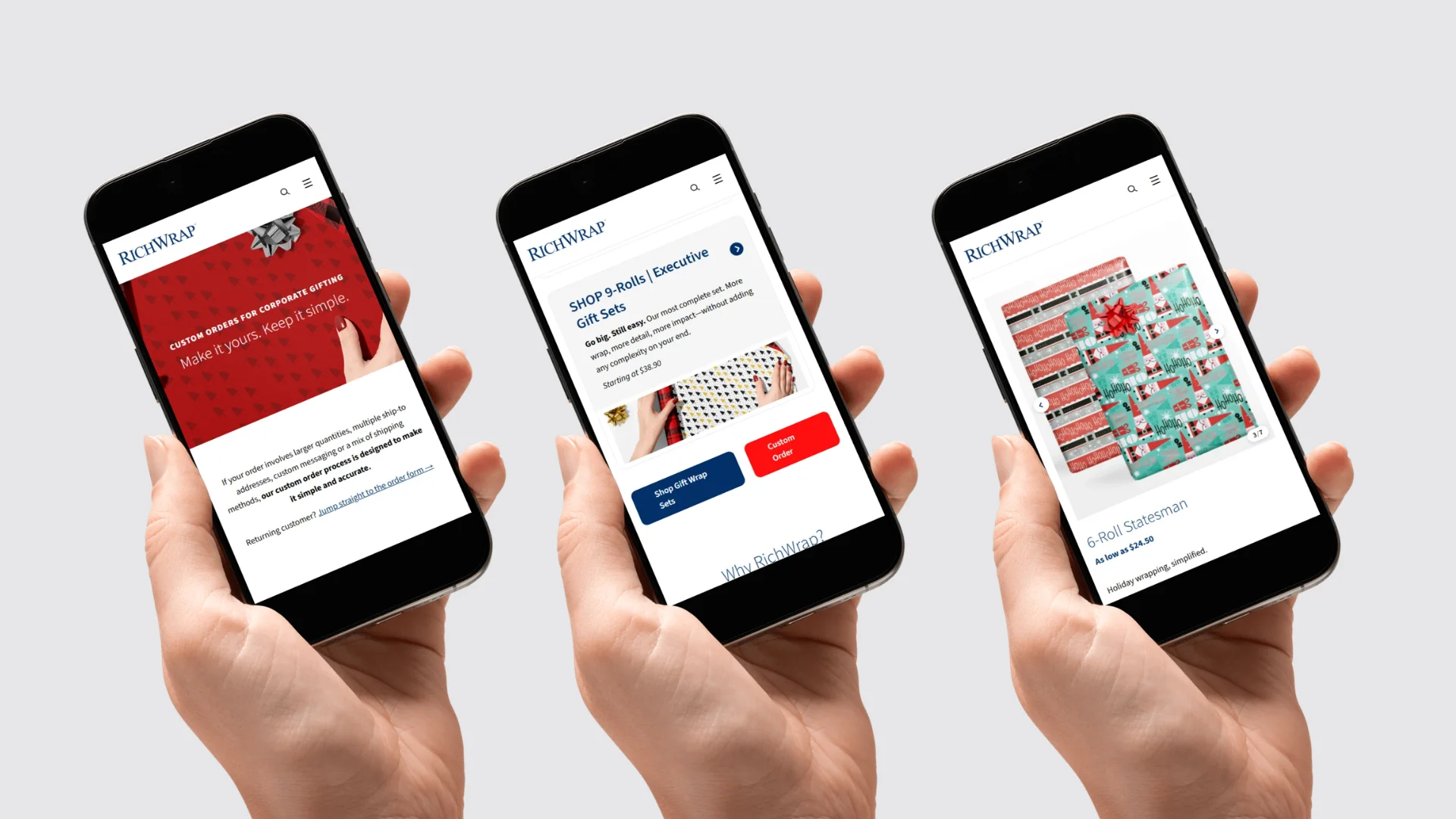 Responsive mobile views of the RichWrap store